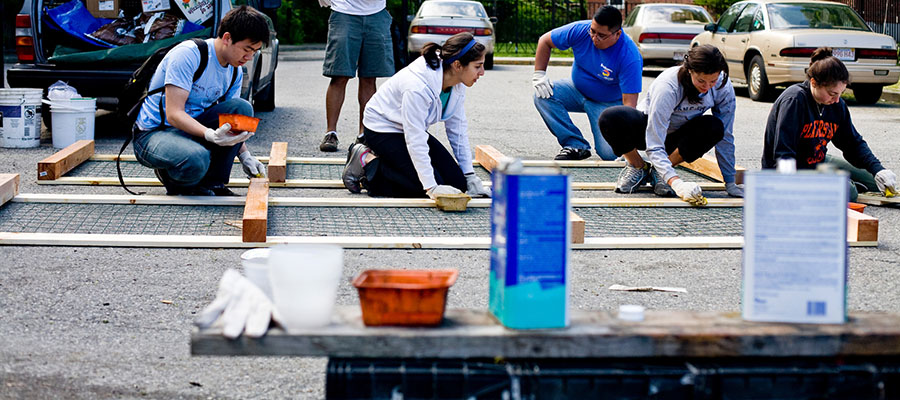 Young people working in construction