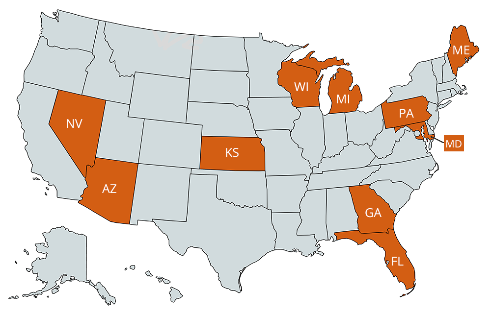 Map of 2022 YESI Governor Top 10 races