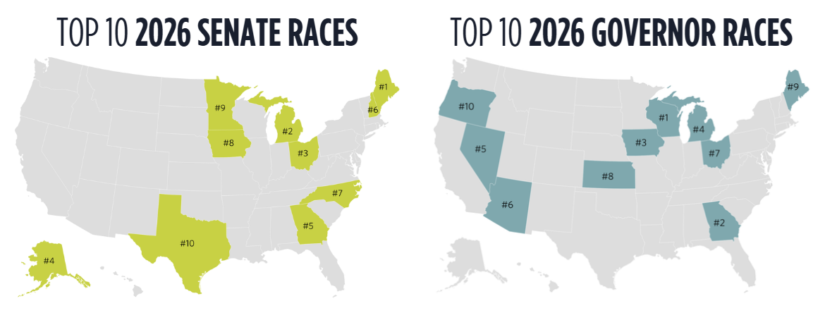 Maps of top 10 YESI ranking states