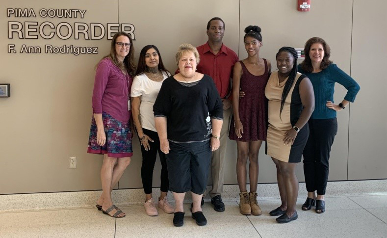 Group photo of Tucson youth team at the Pima County Recorder's office