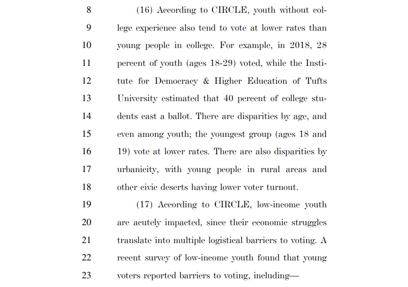 Snippet of text from Youth Voting Rights Act citing CIRCLE