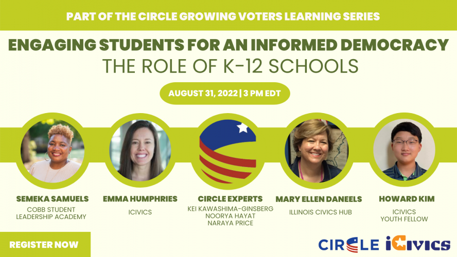 Graphic of August 31 CIRCLE Growing Voters event for educators