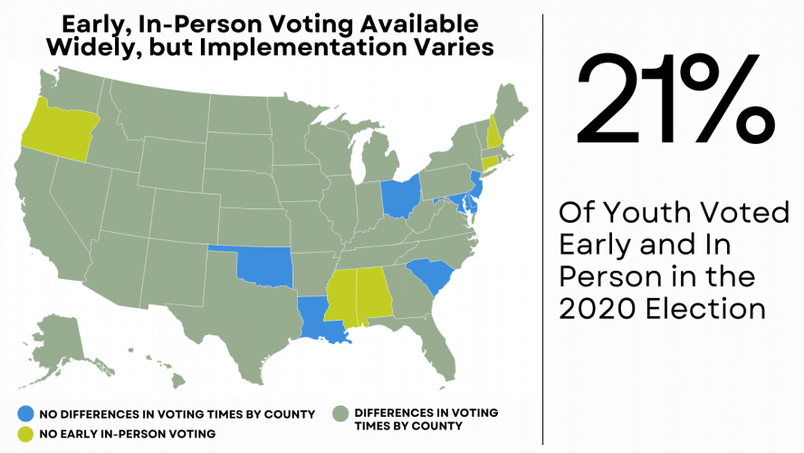 Map of differences in early voting hours in 2022